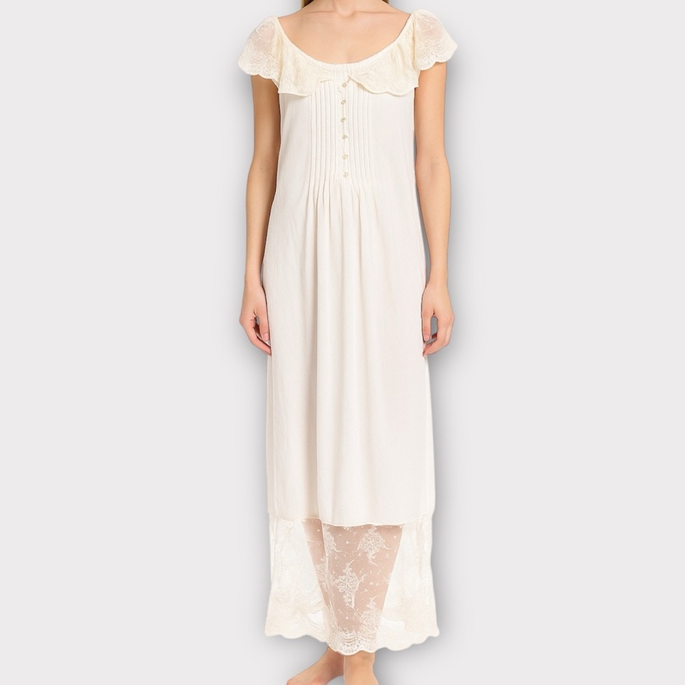 Vintage Eileen West Couture Queen Anne’s Lace Nightgown Slip Dress Small Lacy